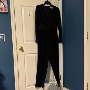Tahari ASL Elegant Black Sequin Jumpsuit